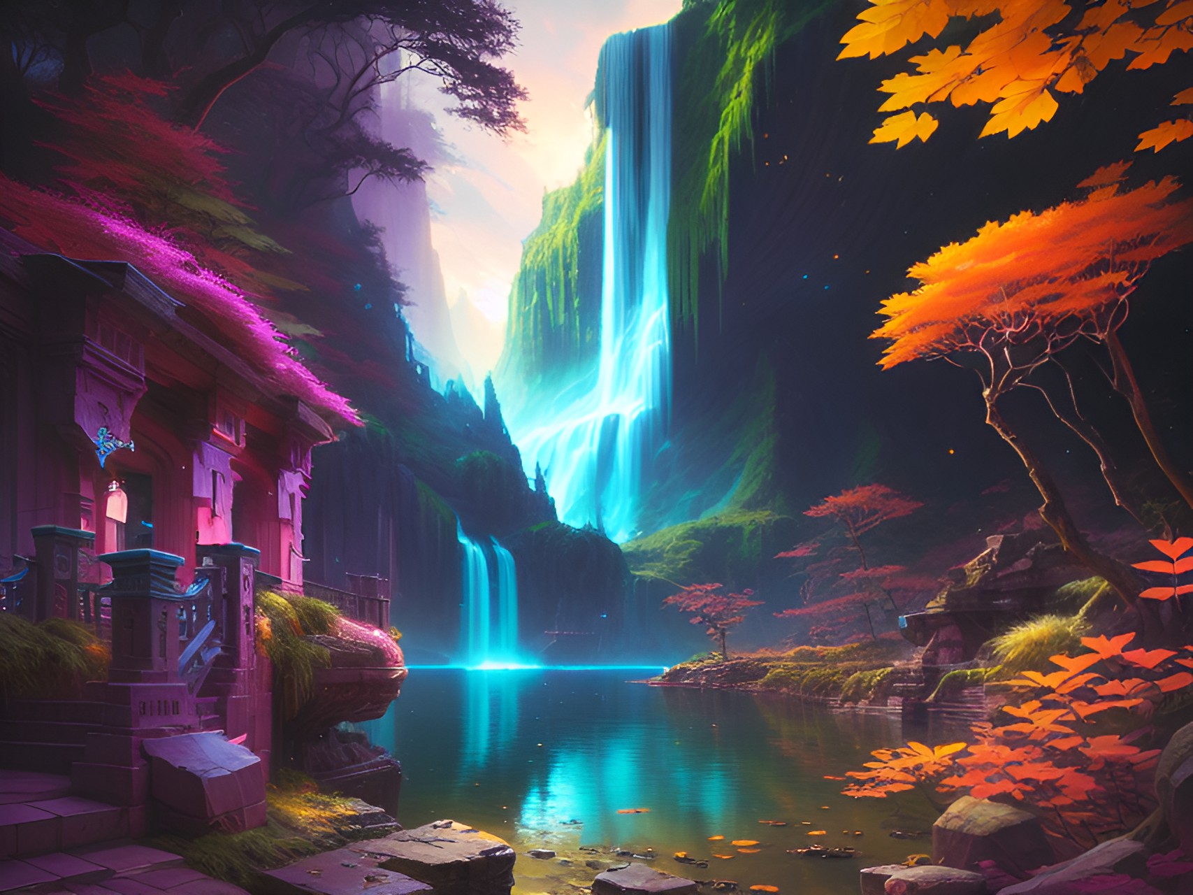 The Healing House - fantasy waterfall preview