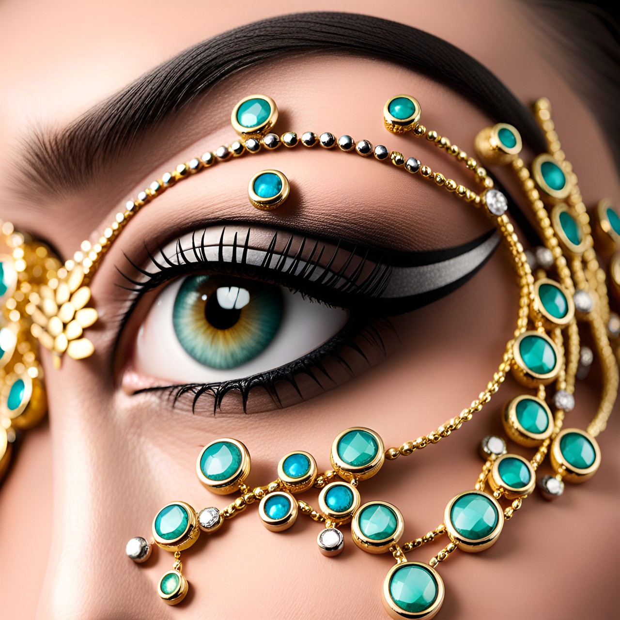 body bling  encrusted around the eye with makeup on ￼ preview