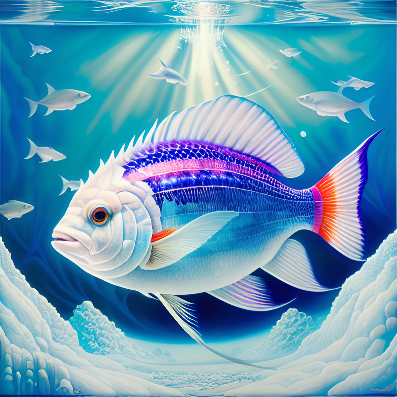 white exotic fish in ice landscape preview