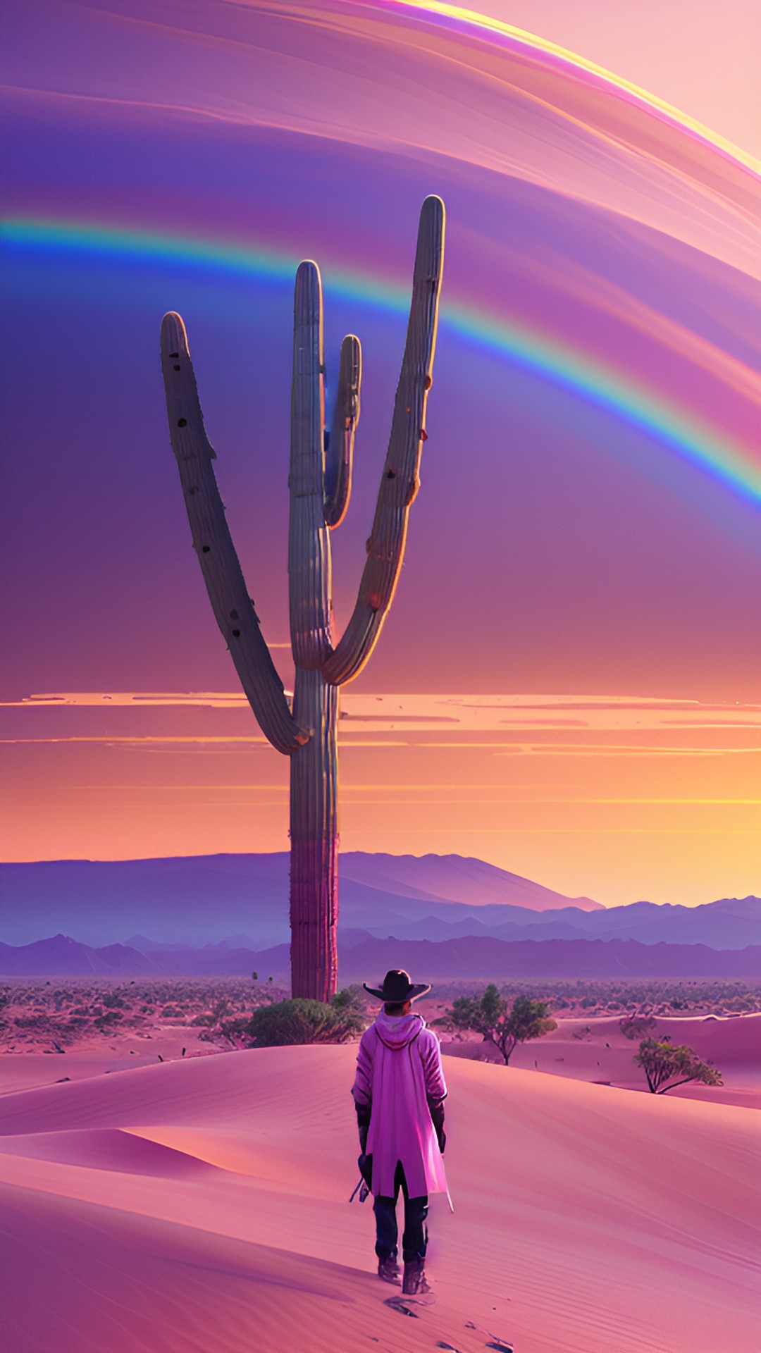 Joshua Tree Sunset - twilight rainbow over desert  in a pink sunset preview