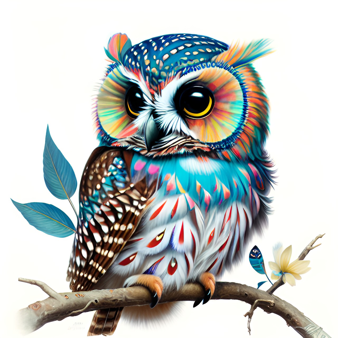 little sweet owl with colorful feathers preview