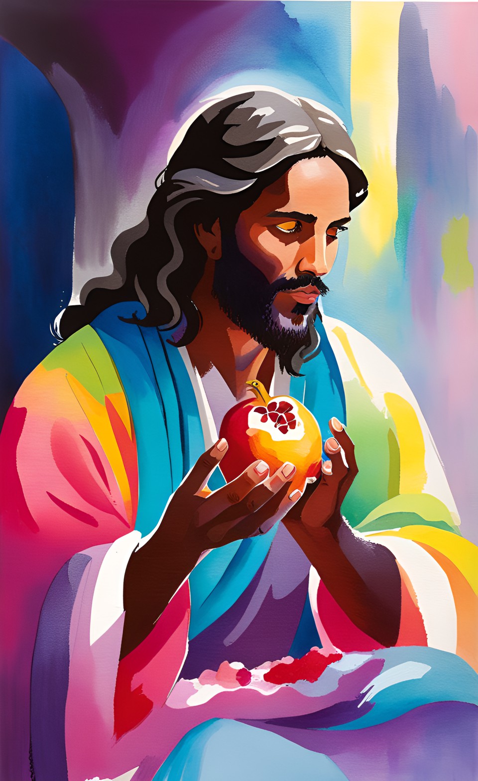 dark complexion jesus eating a pomegranate preview