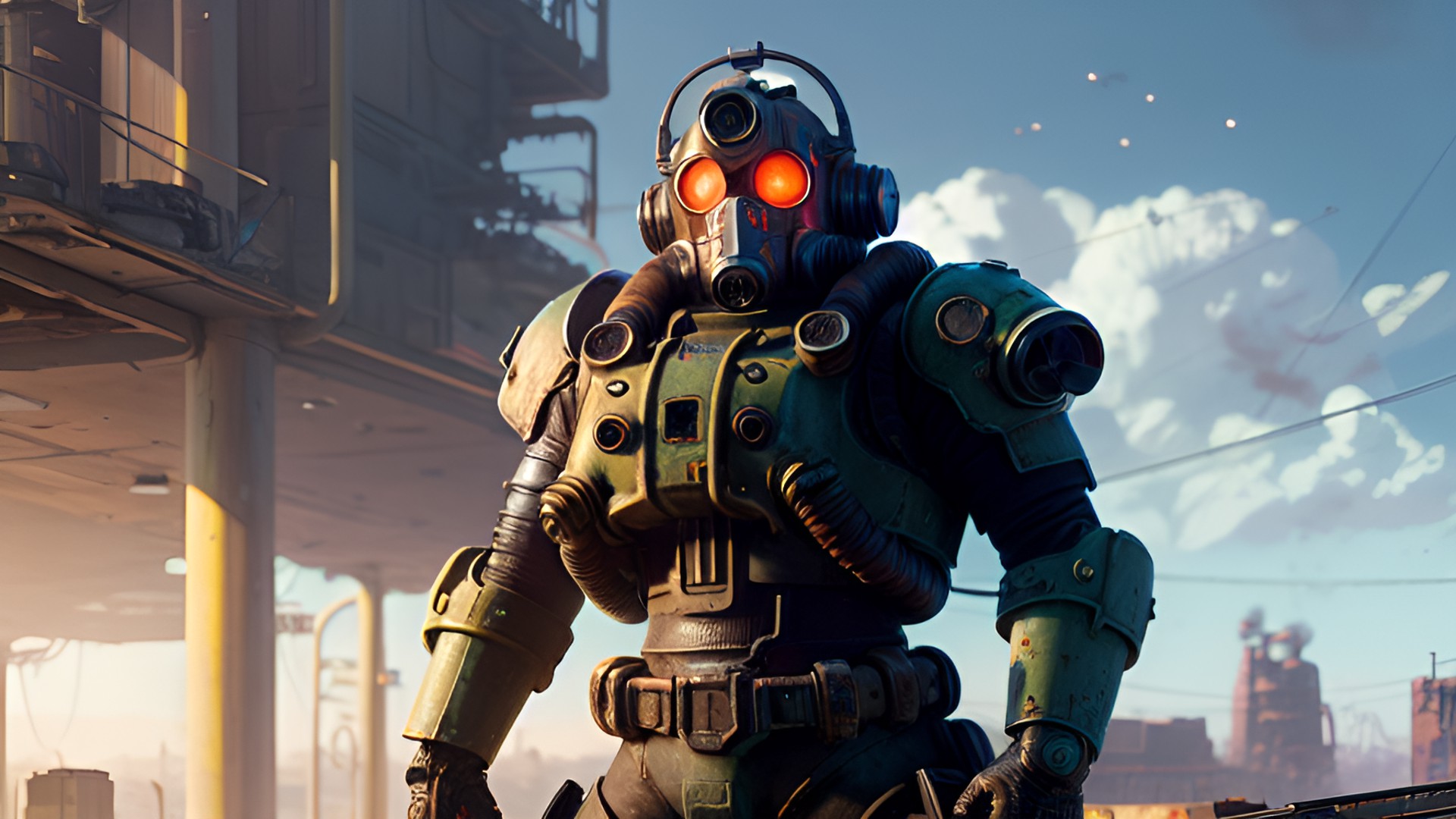 fallout 4 character wearing power armor looks out at the wasteland preview