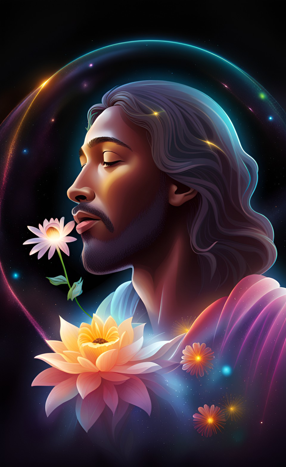 dark complexion jesus smelling a flower preview