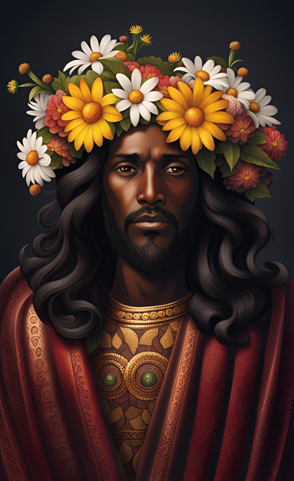 dark complexion jesus with flowers in his hair preview