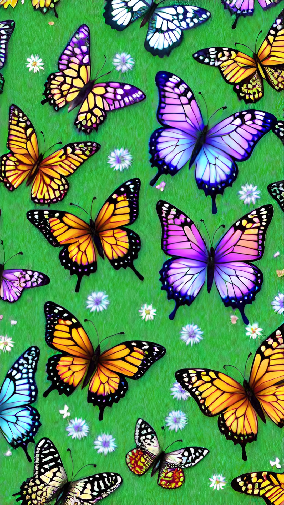 several butterflies in various colors lettering around of field preview