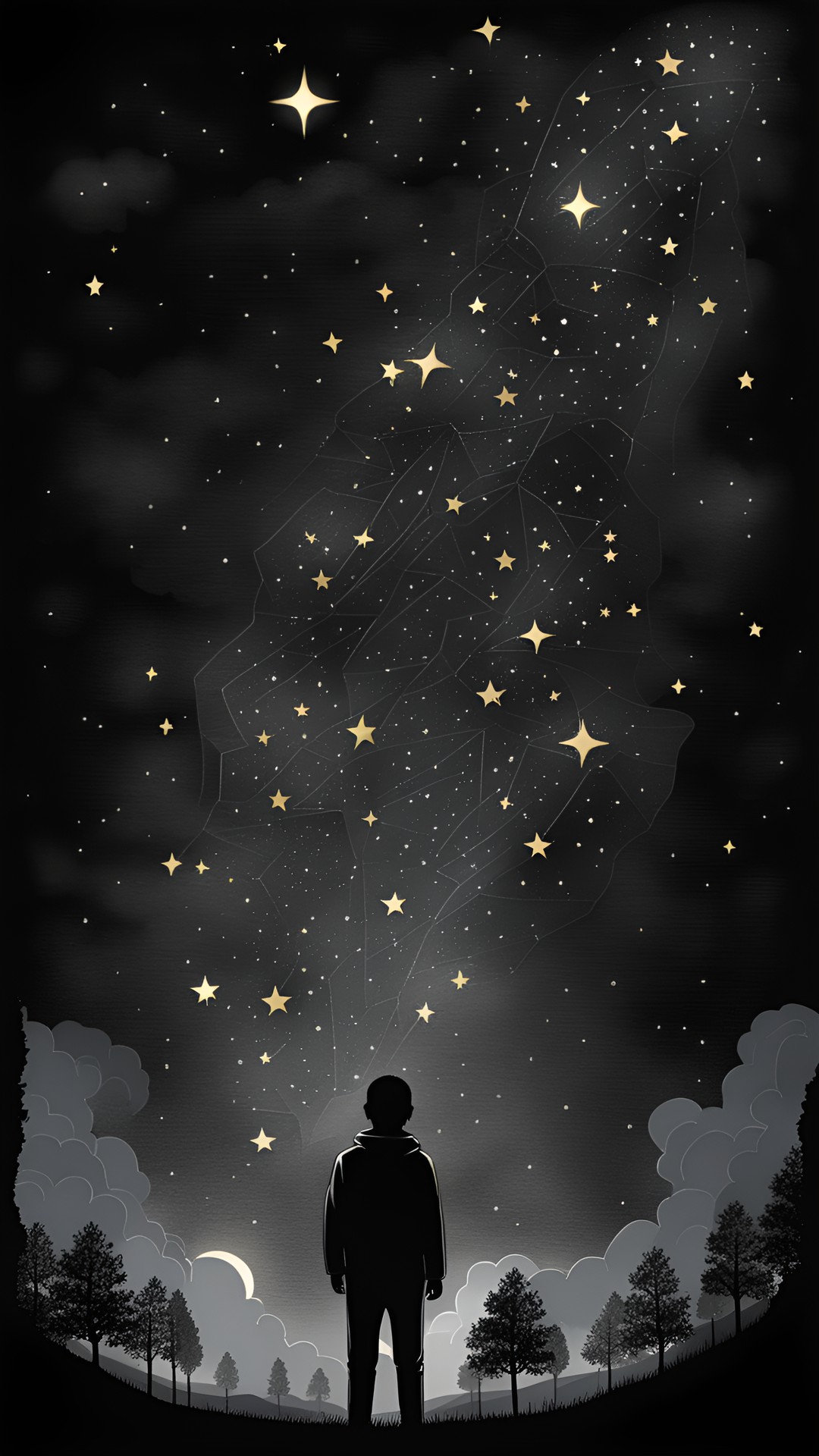 draws stars in the black sky preview