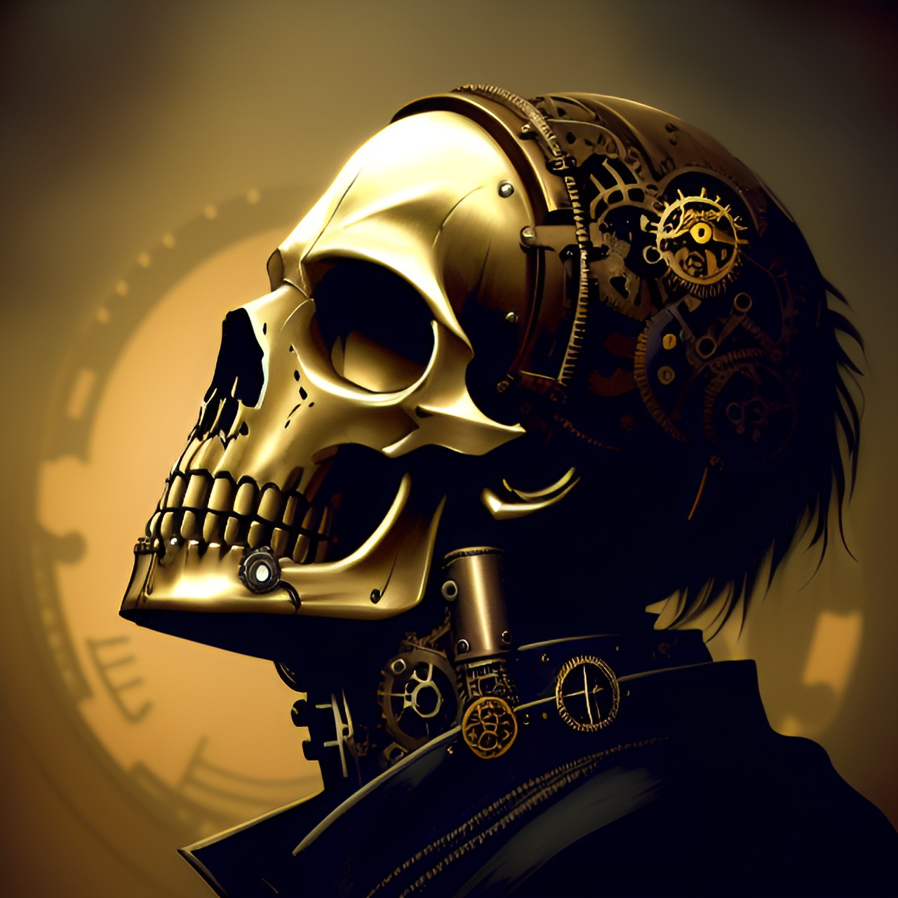 Clockwork death - skeleton death knight absorbing a soul. half of his skull is an industrial metal color the other half has an exposed clockwork skull. preview