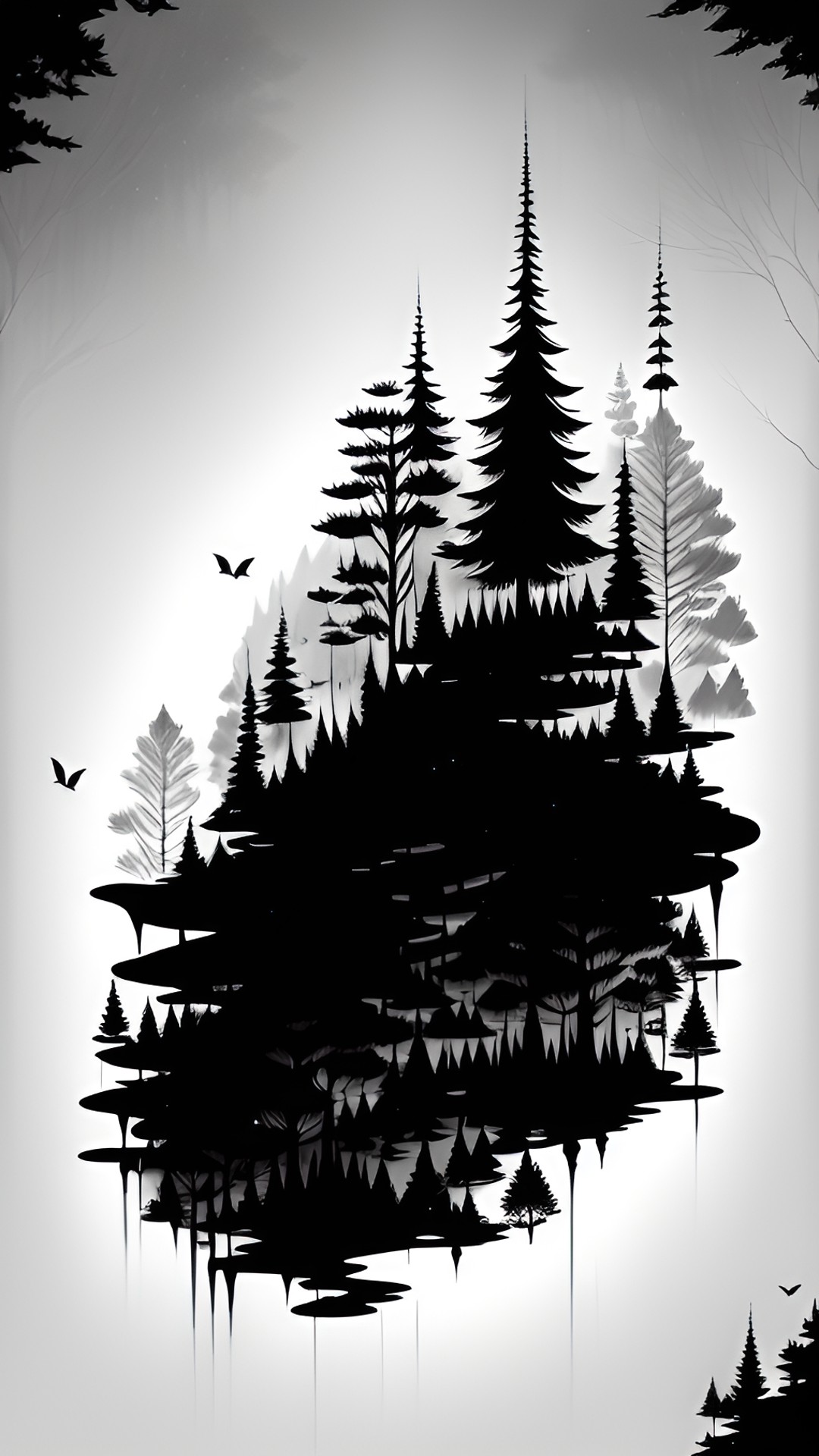 silouette of forest, road, trees, card back in fantasy card game preview