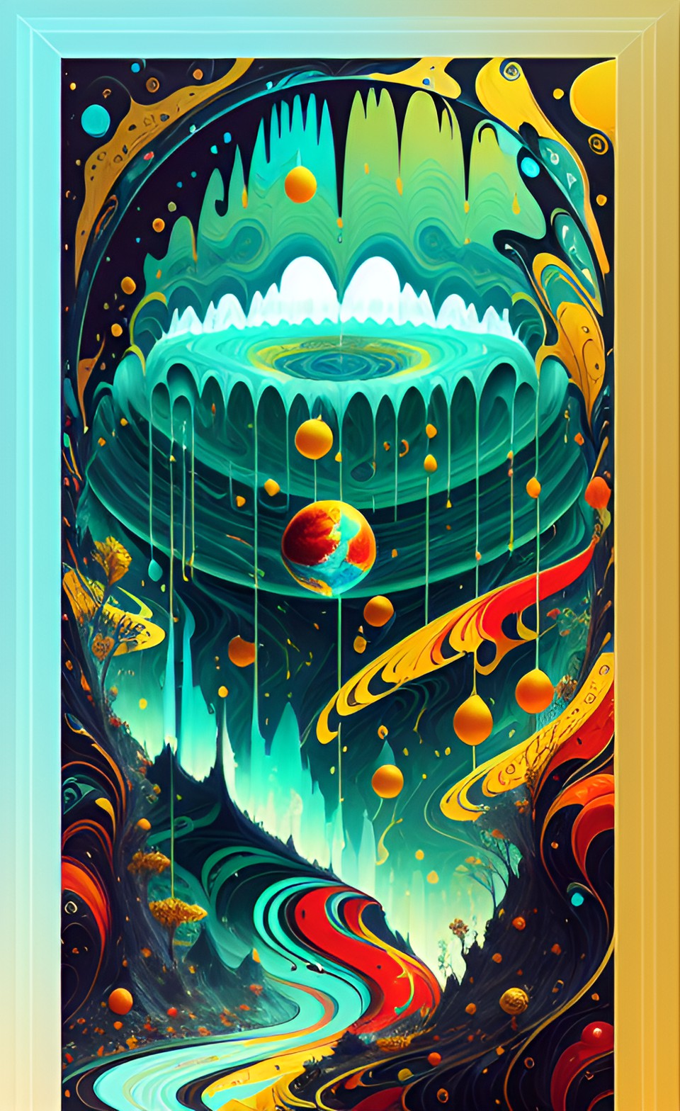 Liquid garden 5 - poster art, flat art, round borders, yellows, red planet, liquid garden preview