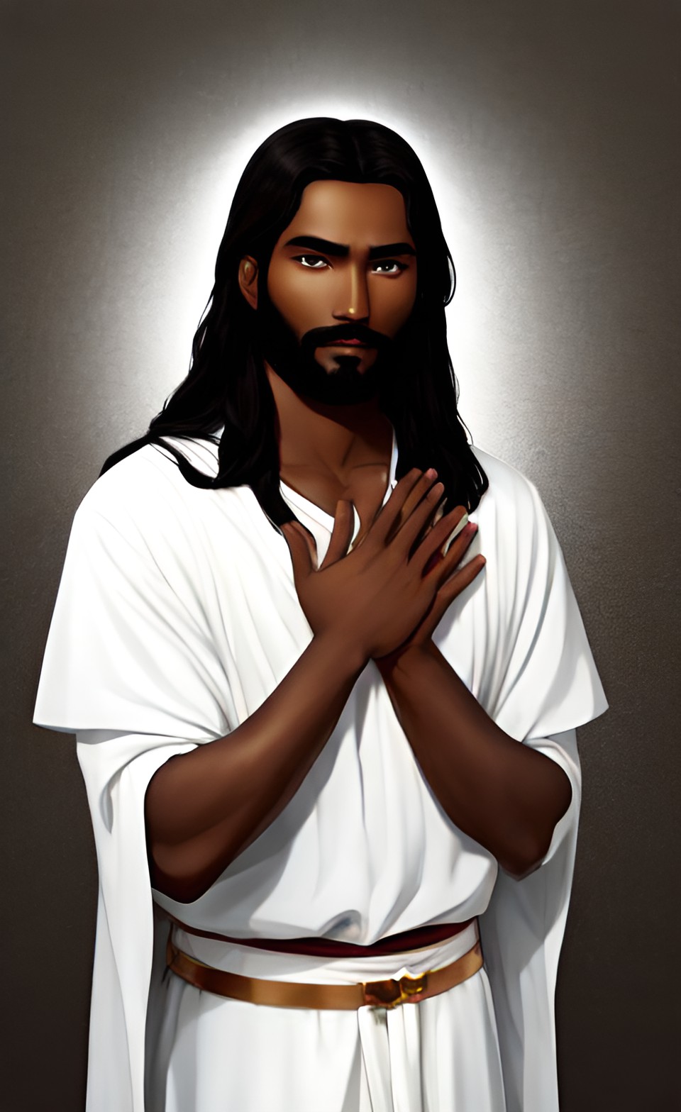 dark complexion jesus with hands on chest preview