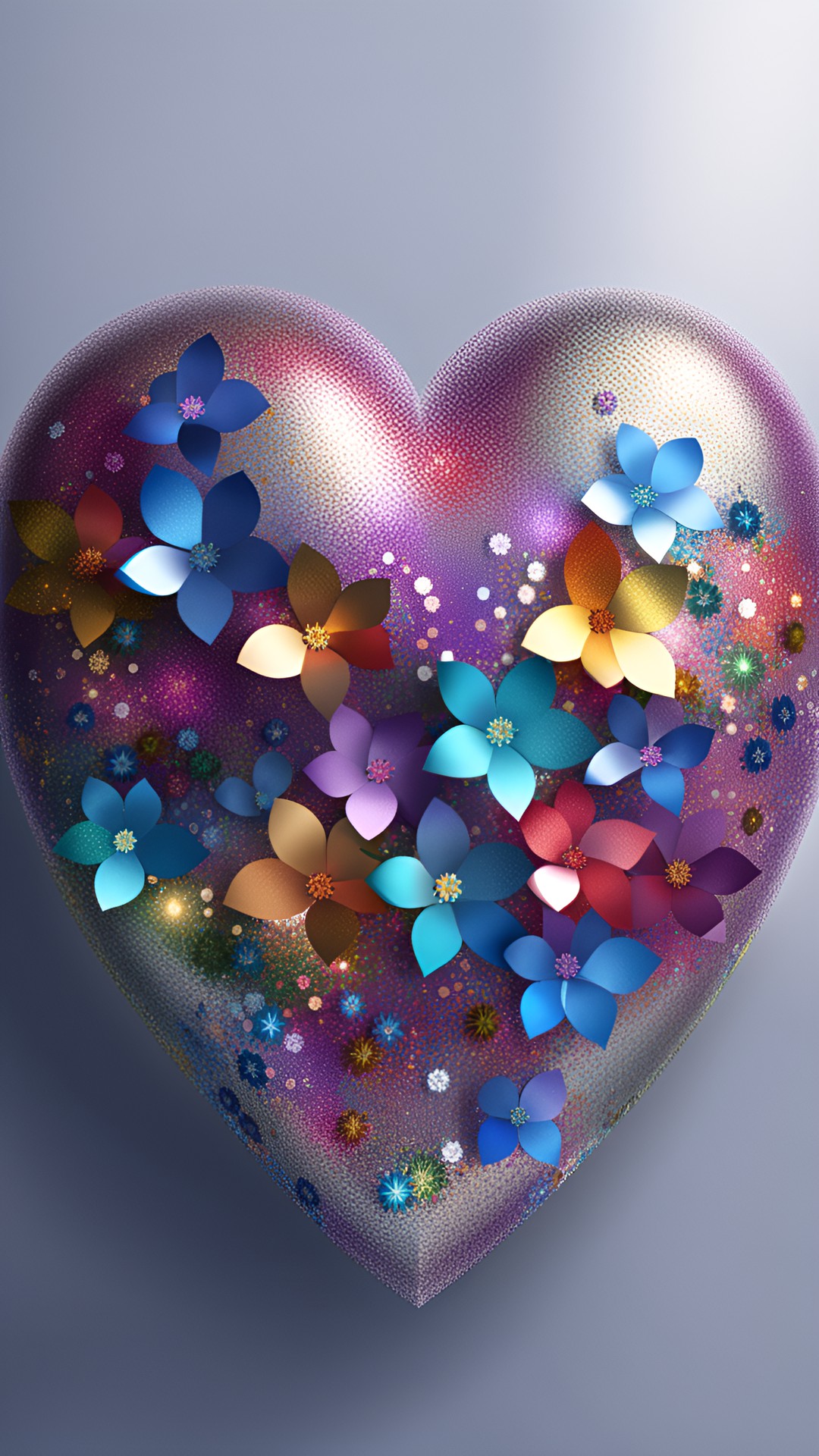 uhd metallic glossy glittery prismatic heart with flowers preview