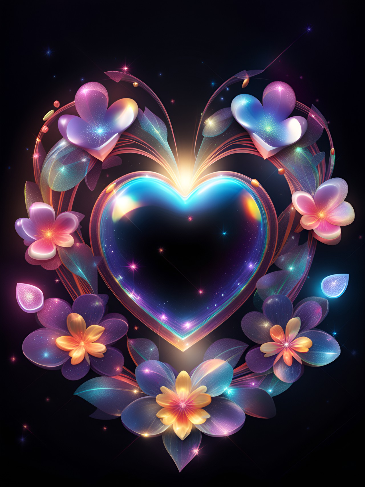 uhd metallic glossy glittery prismatic heart with flowers preview