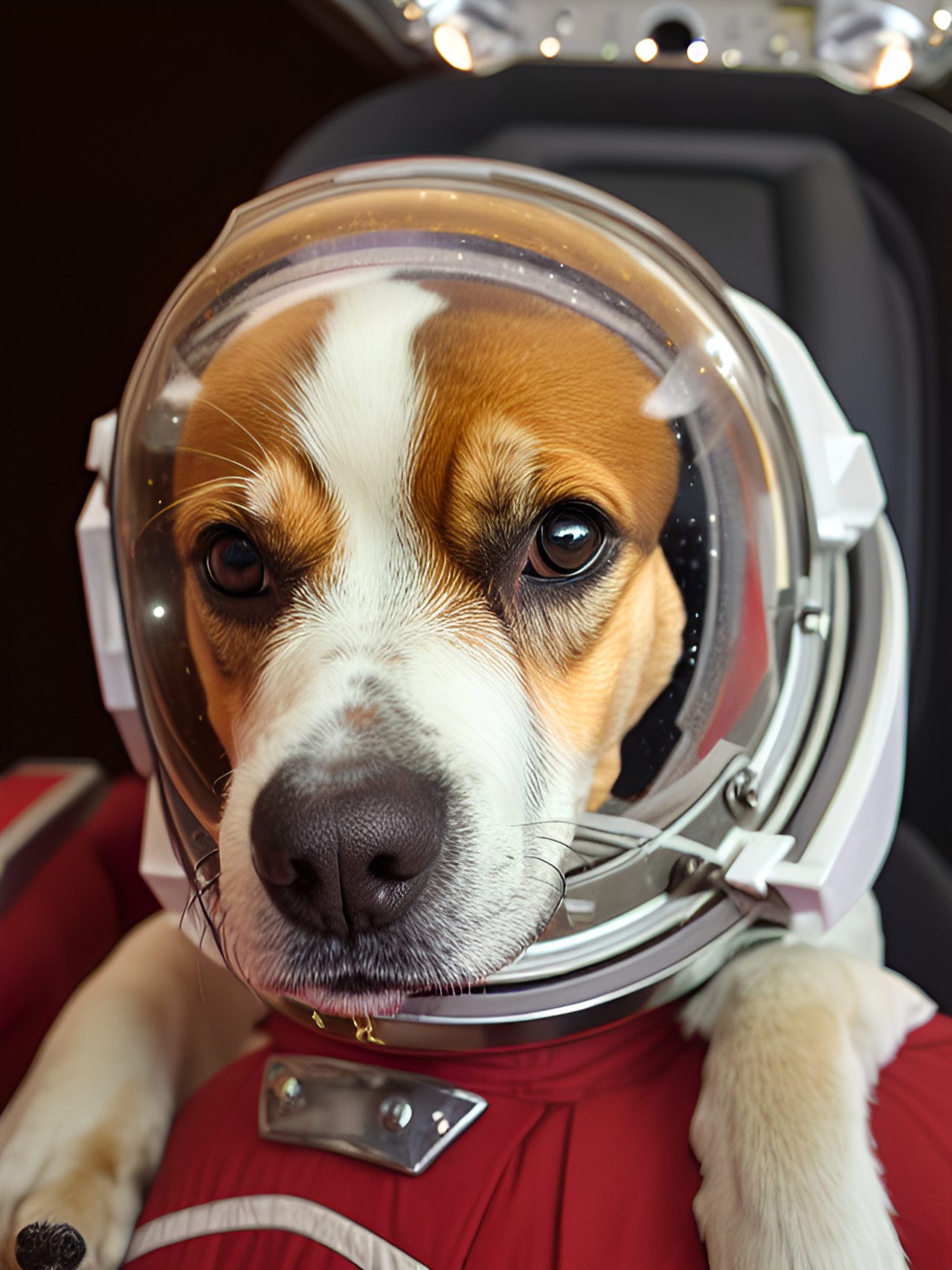 space dog in spaceship wearing space helmet preview