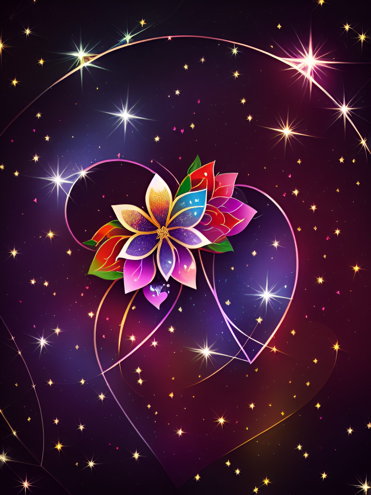 uhd metallic glossy glittery prismatic heart with flowers preview