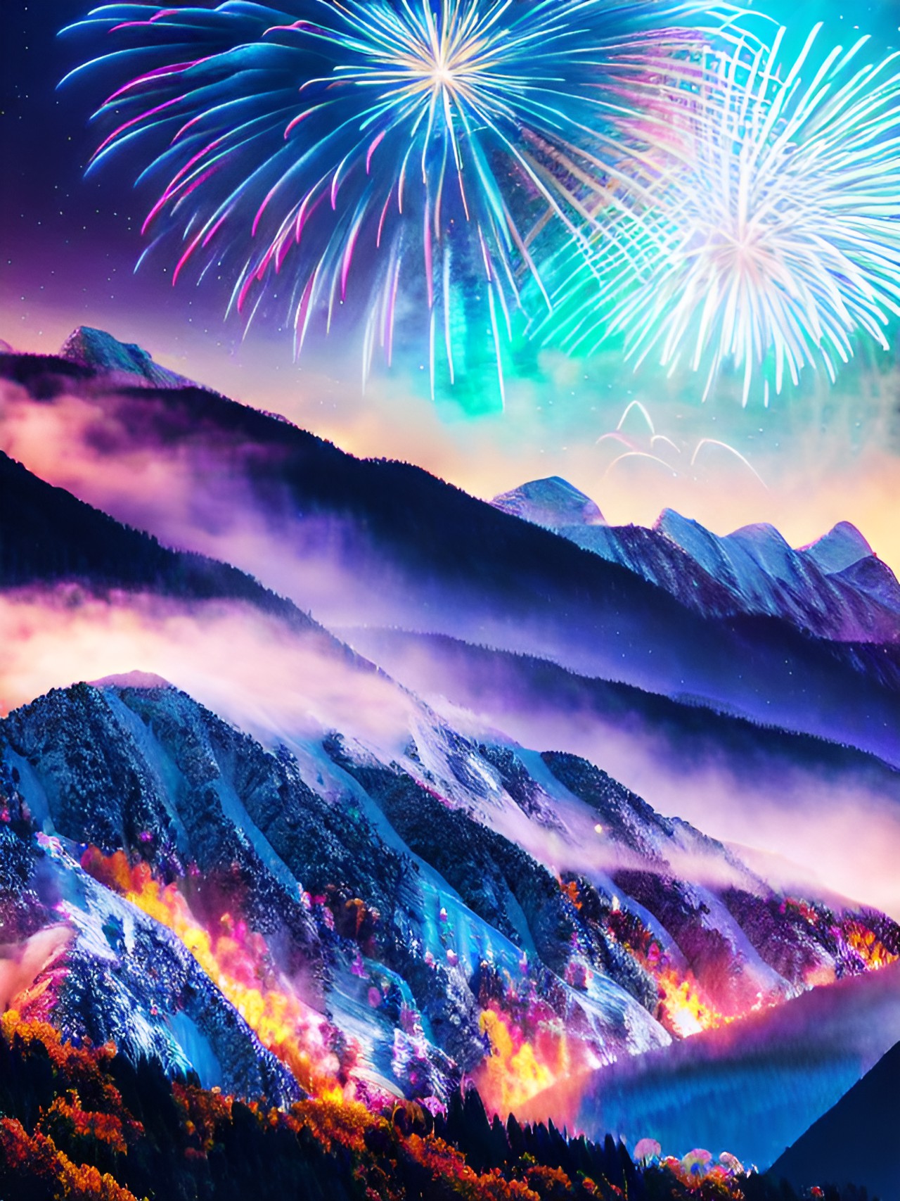 fireworks over mountains preview