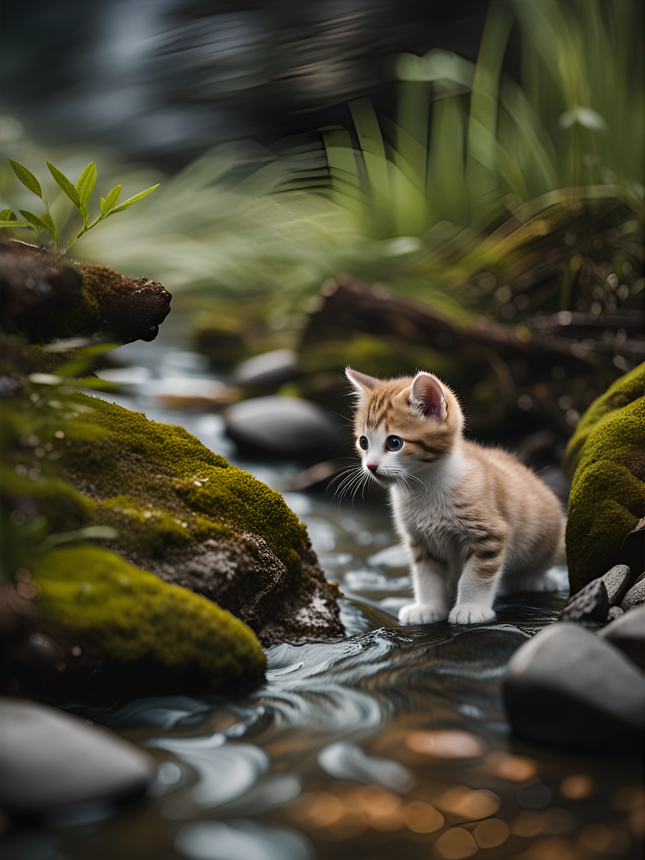 kitten near mountain stream preview