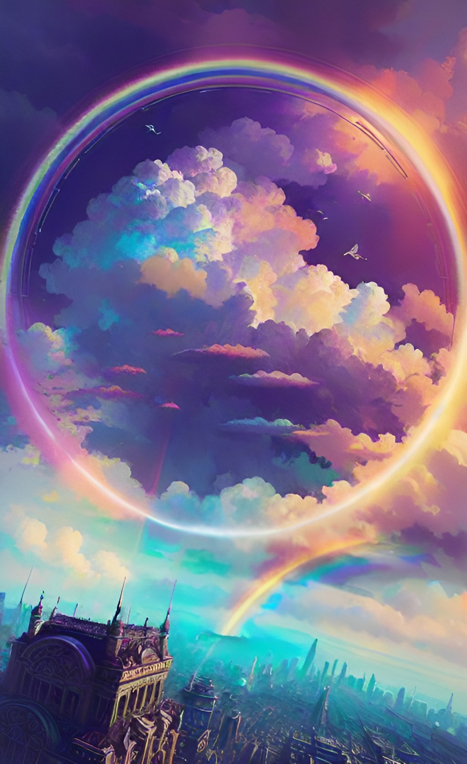 clouds inside a circle of rainbows preview