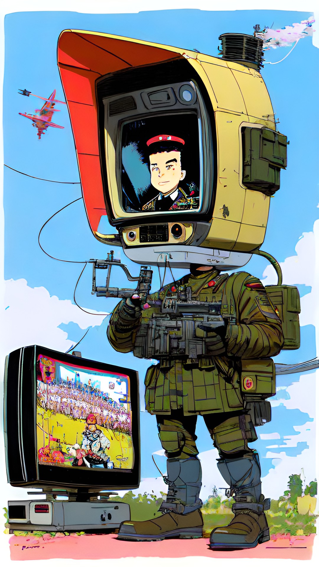 futuristic soldier with old crt tv for a head preview