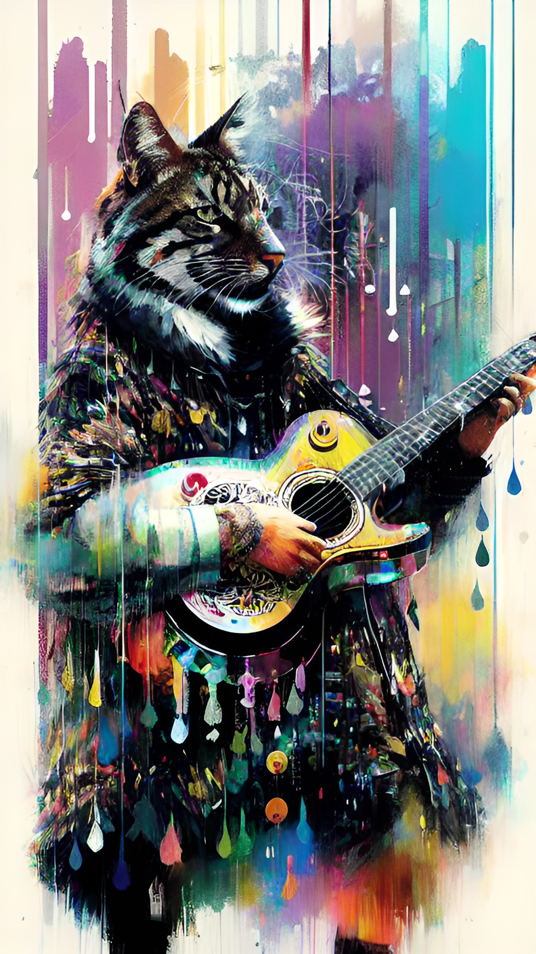 animals playing music in a band , rain, fog , rainbow , preview