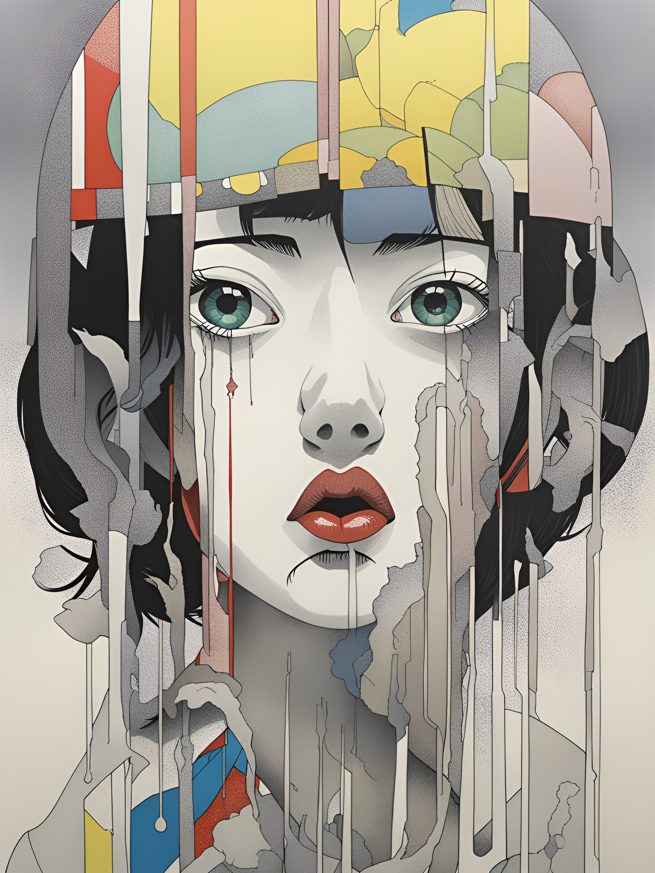 melting woman 
ero-guro cubism,
kazuichi hanawa style, toshio saeki style, suehiro maruo style, hammaru matino style, shintaro kago style, hideshi hino style, junji ito style, toshio maeda style, brutalism, excellent composition, fix everything, ultra detailed portrait preview