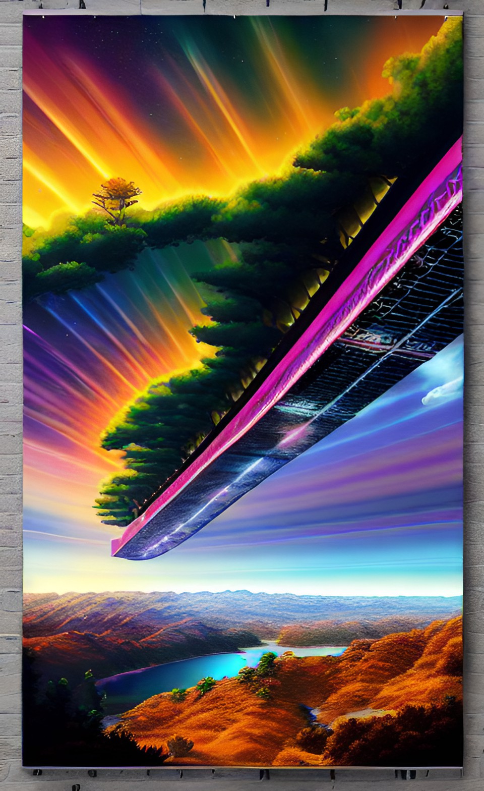 sky bridge - heimdale, rainbow bridge to space, ginormous jupiter, poster art, psychedelic band art, flat poster preview