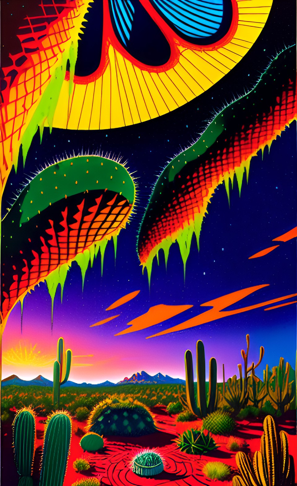 dessert session - desert pond, cactus, sunny life, poster hippy art, desert, preview