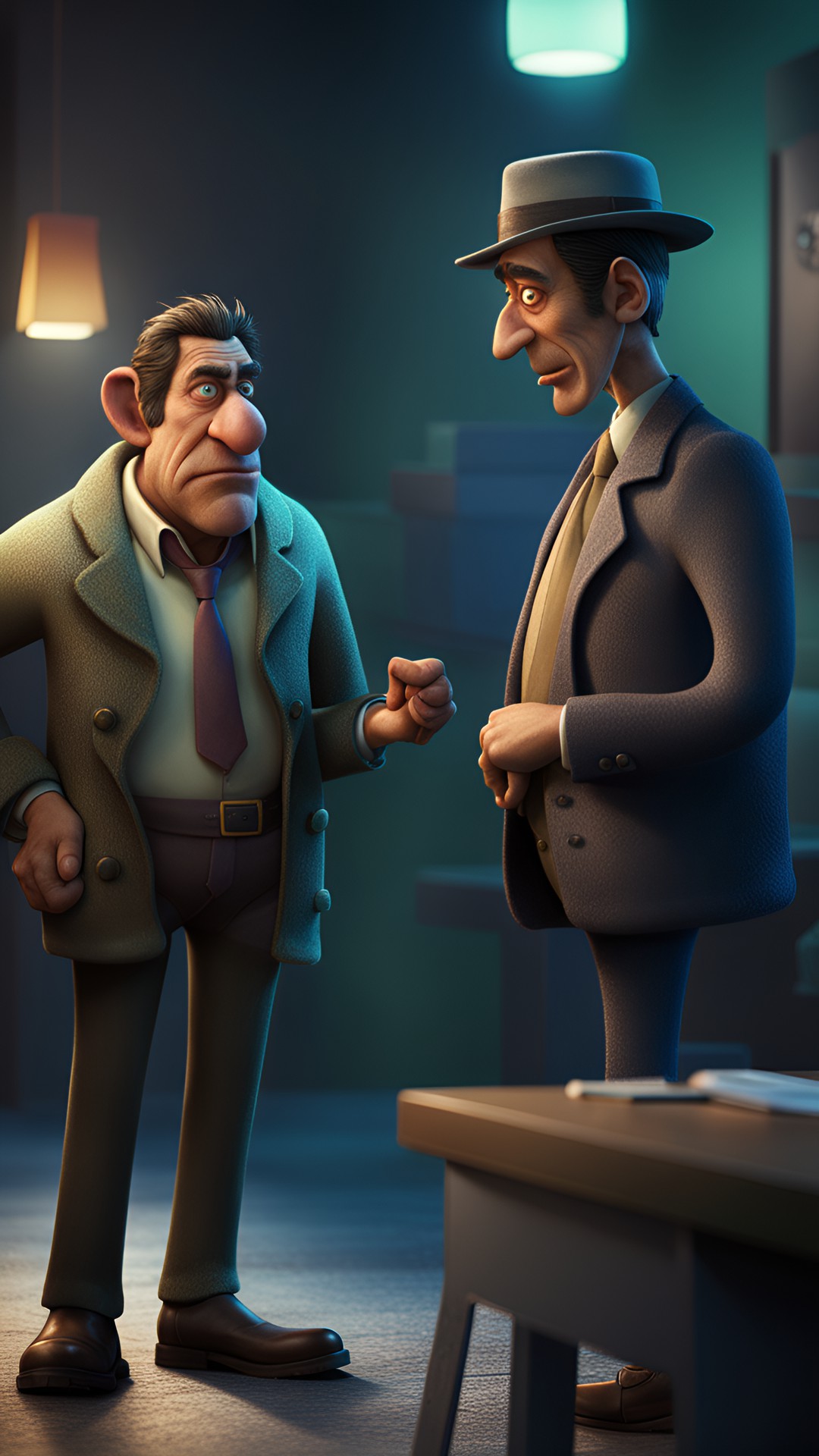 interrogation - detective talk with ugly suspect on miami
,grotesque humorous illustration,lonely, nice, soft lighting, hyperrealism, looking at viewer, by range,by michael william & pixar,3d octane render,grunge scene preview