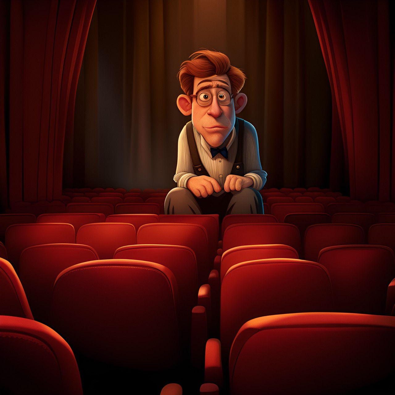 solo attraction - theater 
,grotesque humorous  illustration,lonely, nice, soft lighting, hyperrealism, looking at viewer, by range,by michael william & pixar,(3d incredible detailed textures :2) preview