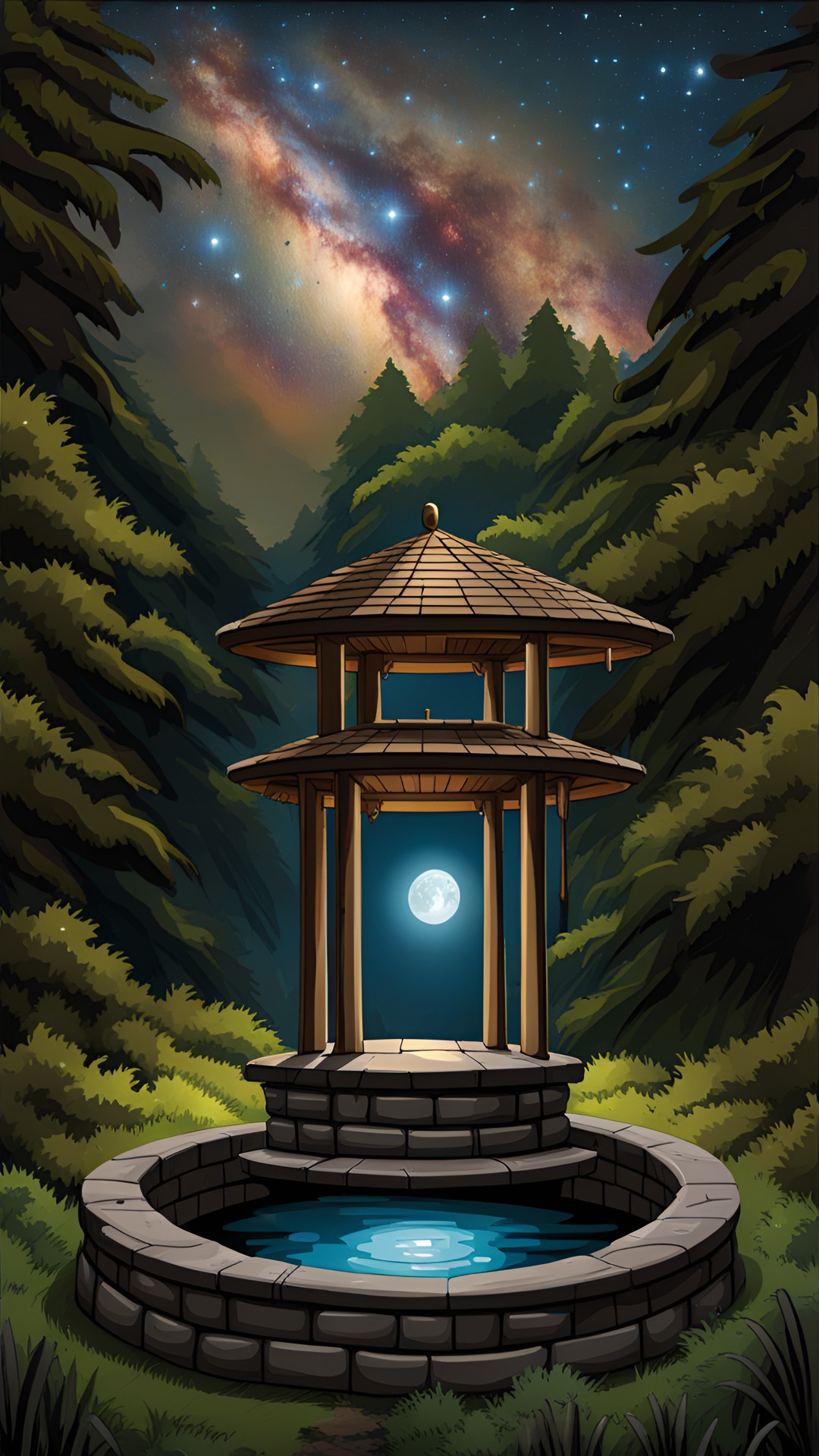 wishing well  in a  - wishing well in a forest under the stars preview