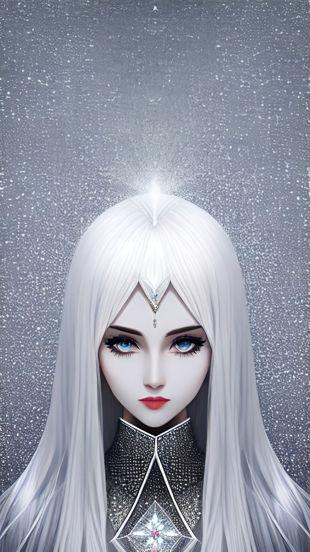 diamond covered woman white hair long. symmetry preview