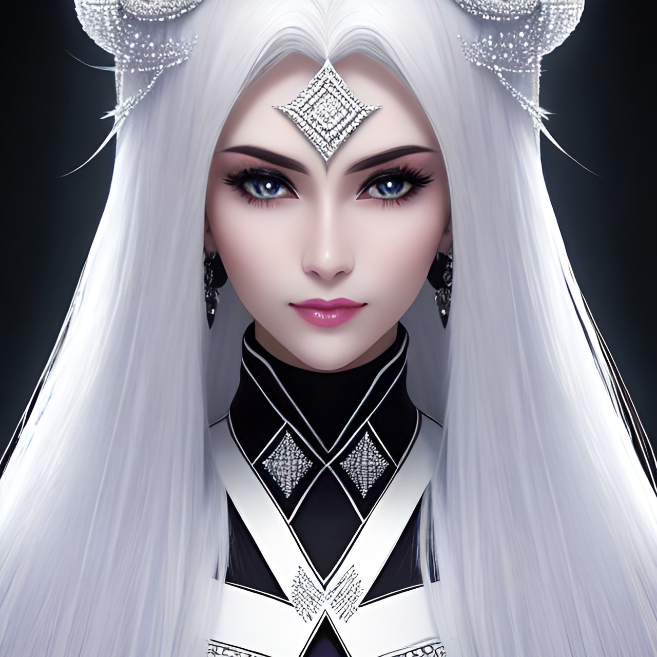 diamond covered woman white hair long. symmetry preview