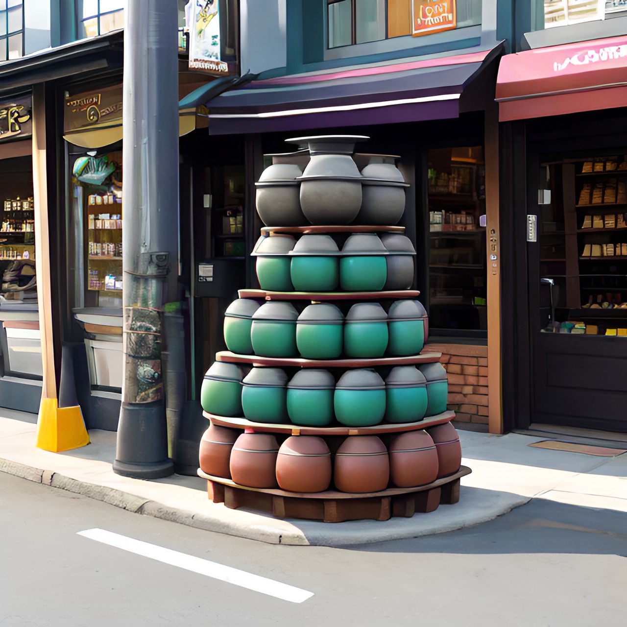 stack of cauldrons outside the nearest shop preview