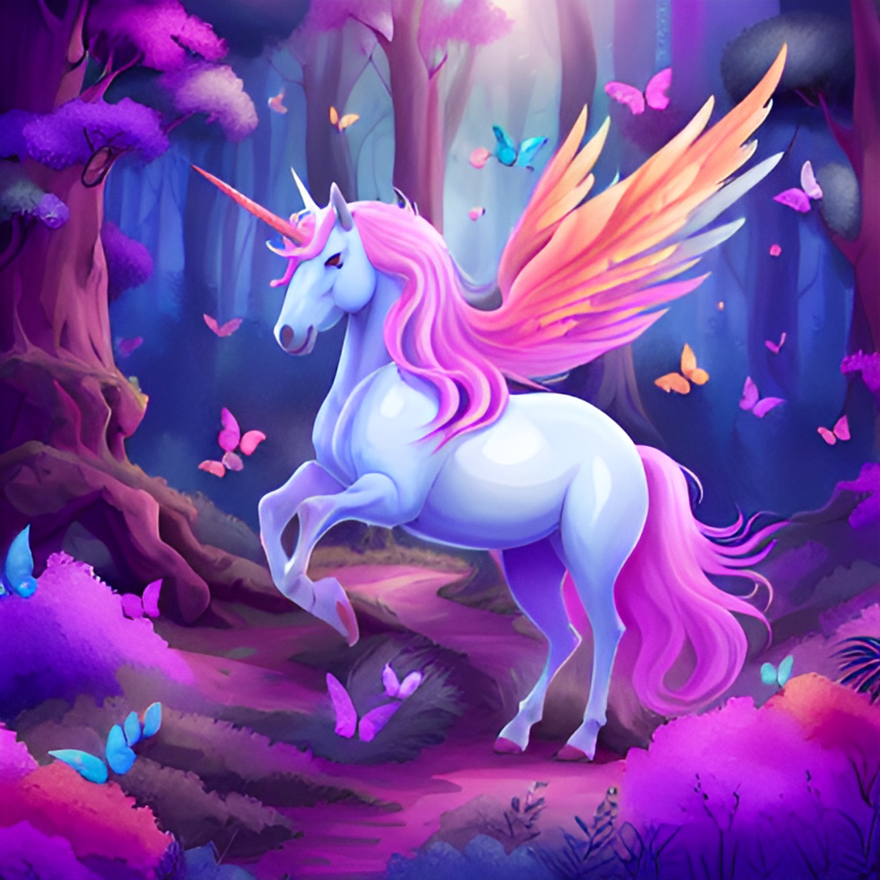 skull head - unicorn with wings in a magical forest preview