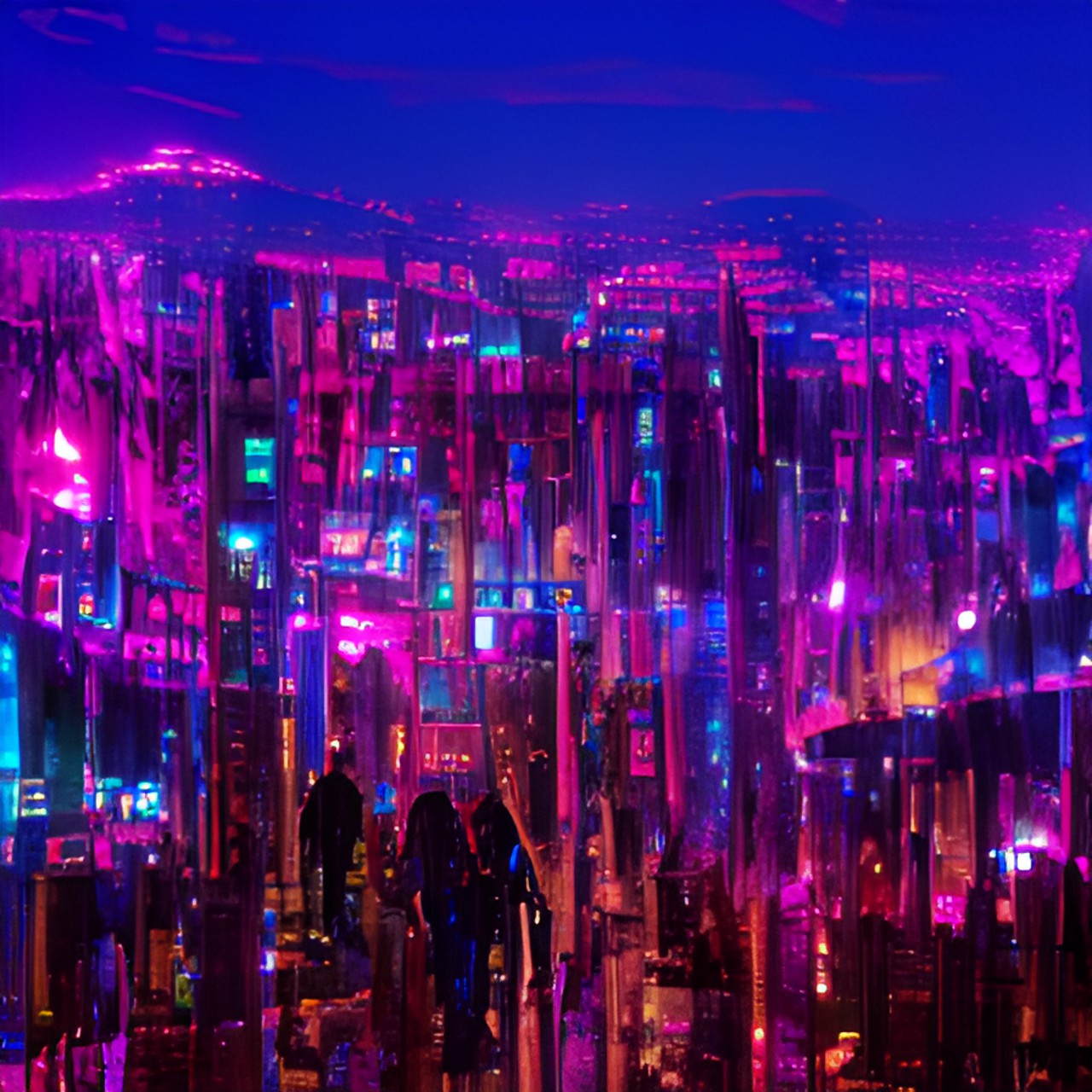 cyberpunk street at night with skies burning preview