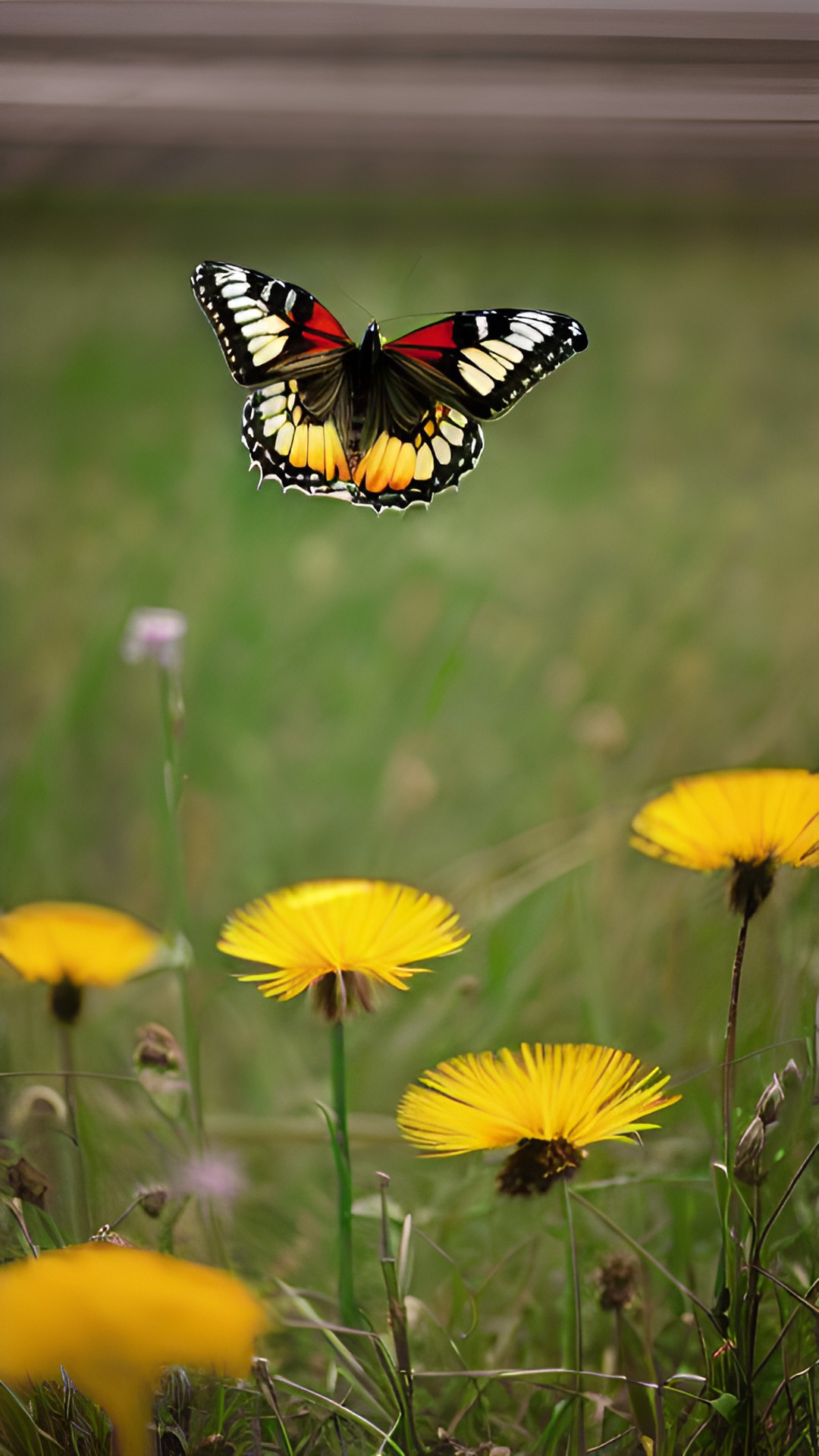 butterfly - a butterfly flying over a dandelion feild preview