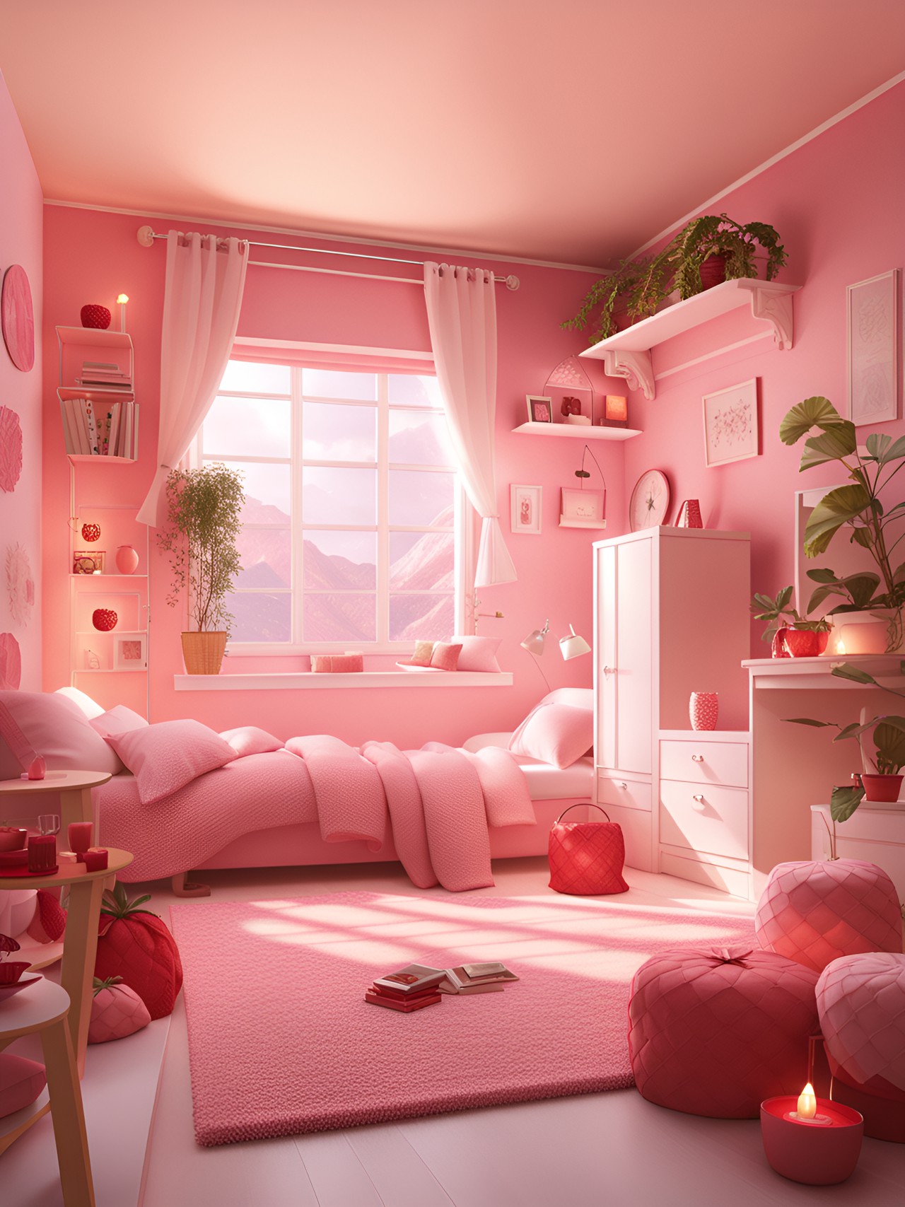 cozy room, strawberry marshmallow aesthetic, realistic, uhd, 8k preview