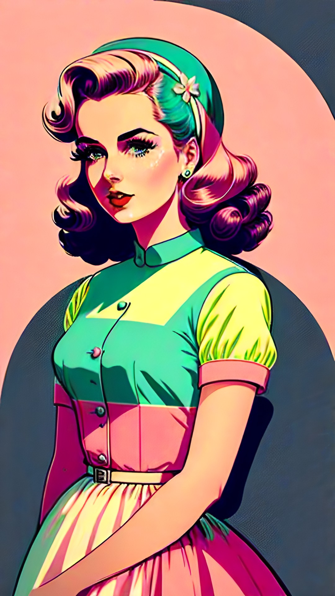 1950’s retro illustration of woman in pastel colours. preview