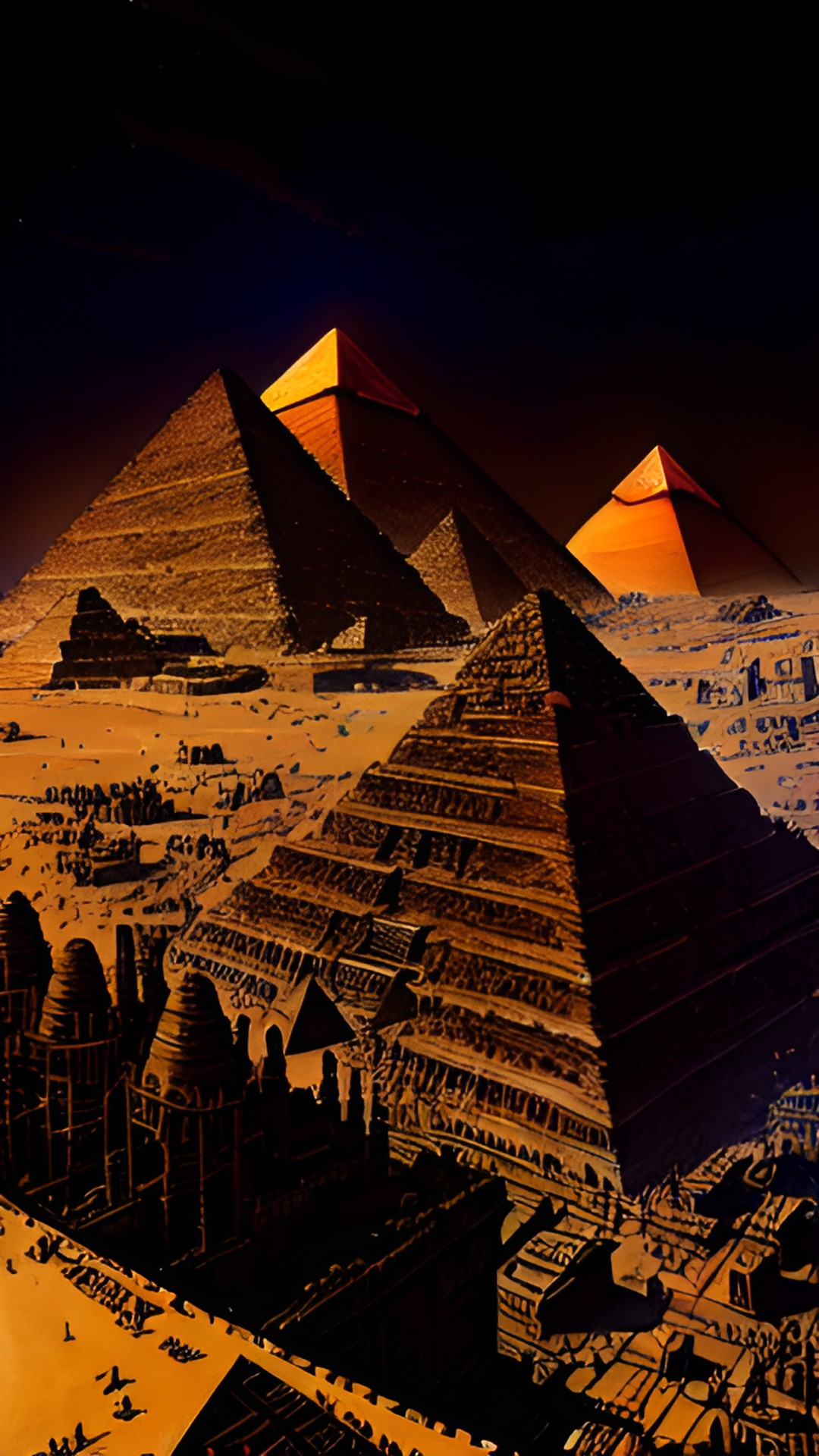 giza pyramids in the far future. steampunk style, with gears and machinery adorning the ancient structures. the pyramids are still intact, but they are now a part of a larger, bustling city. preview