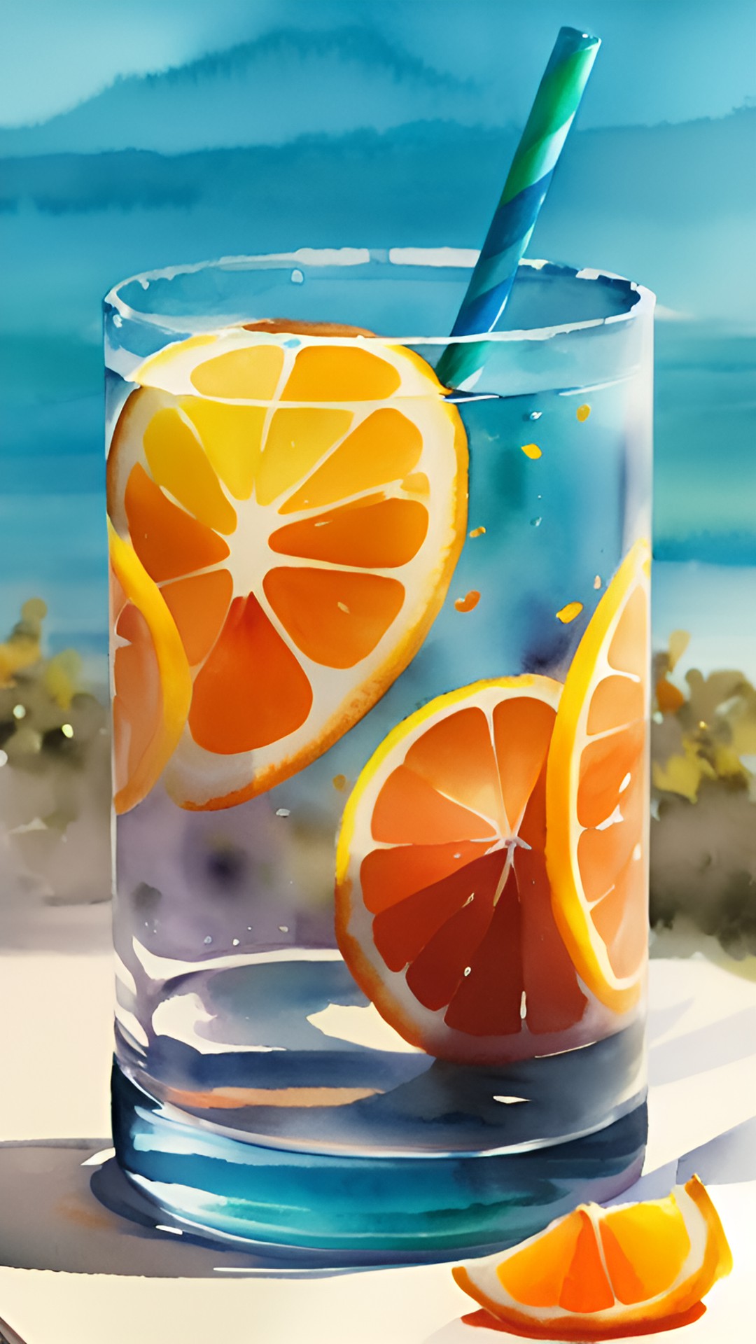 Oranges=Watercolor2v - oranges fresh bright orange and orange slices in drinks preview