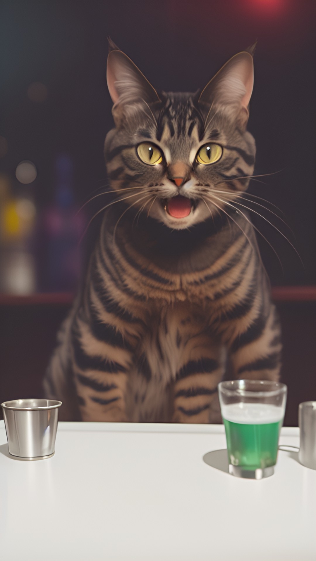 an excited cat telling a story at the bar preview