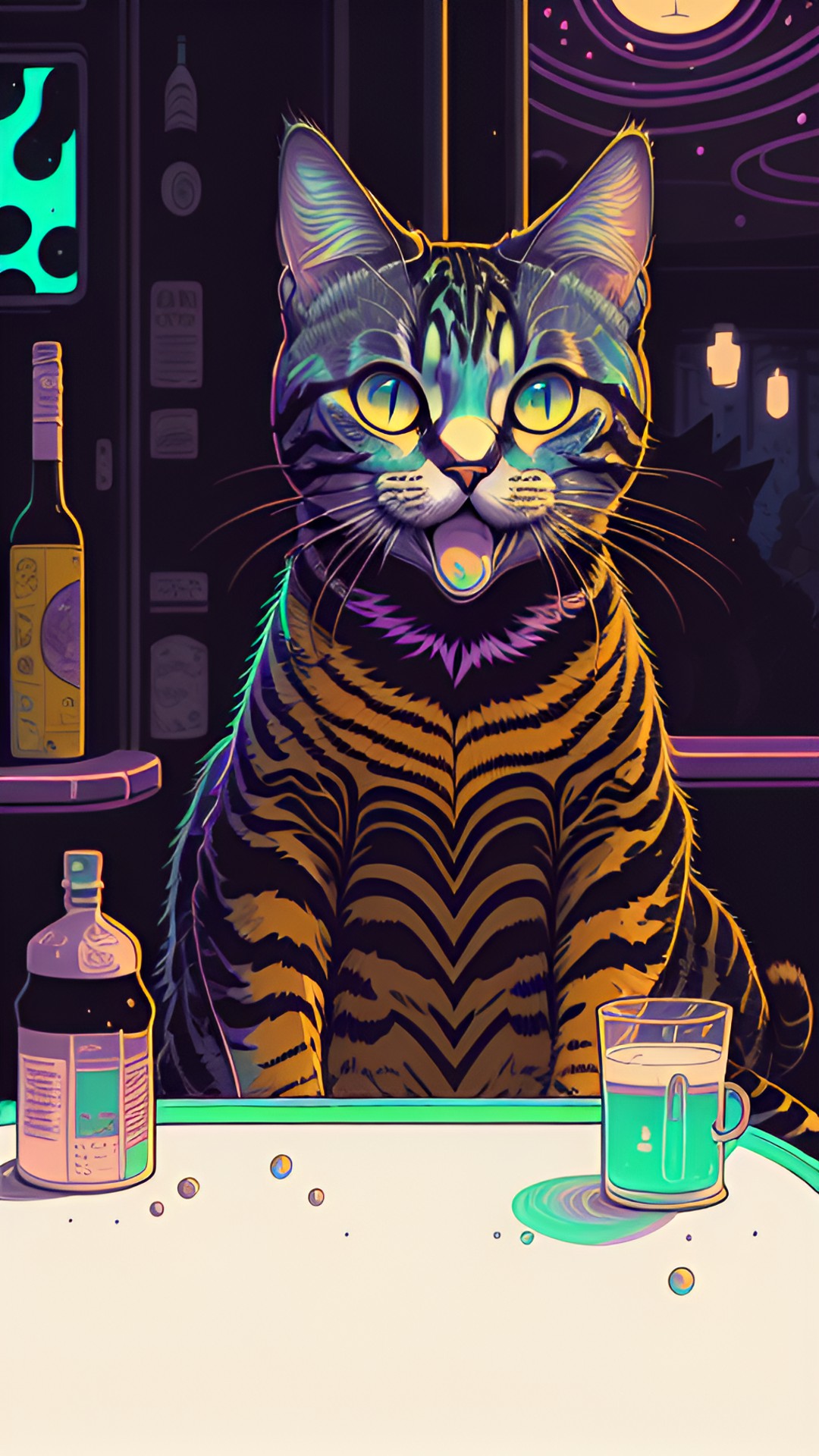 an excited cat telling a story at the bar preview