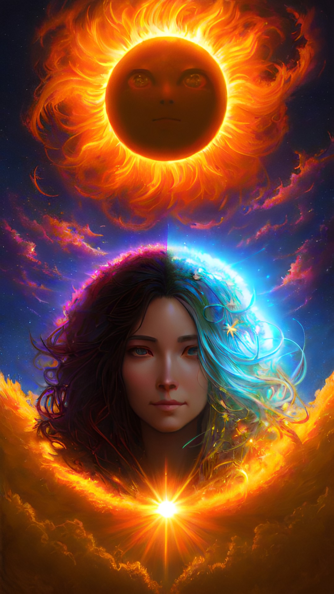 portrait of anthropomorphic summer and anthropomorphic sun. joy, super-resolution, 128k, 5d, volumetric lighting preview