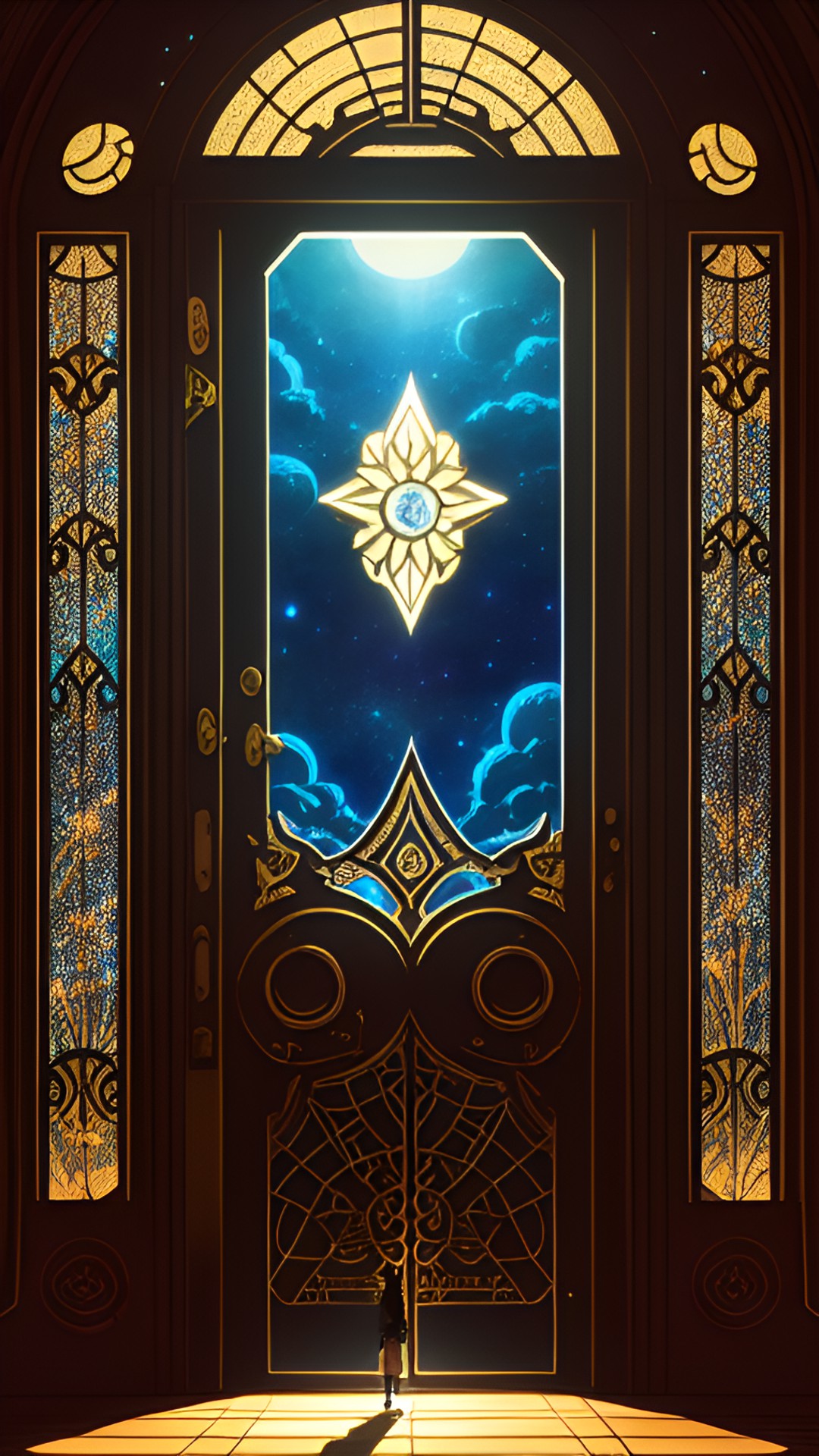 Portal Cosmos - ornate freestanding door in an otherworldly planet, night, dramatic lighting preview