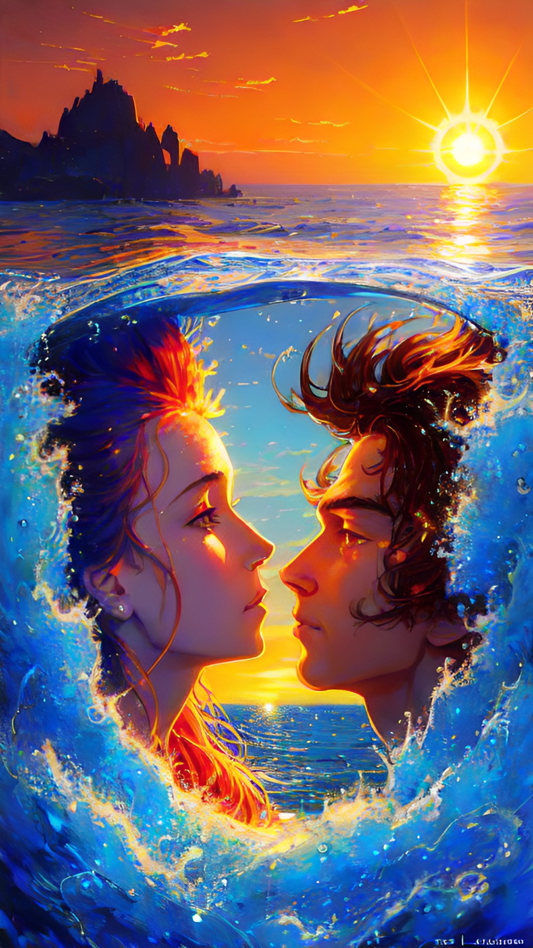 portrait of two friends: humanization of summer and sun. joy, fantasy, super-resolution, 128k, 5d, full-hd, fishes in the sea, cornflowers, style of anatolyi leushyn preview
