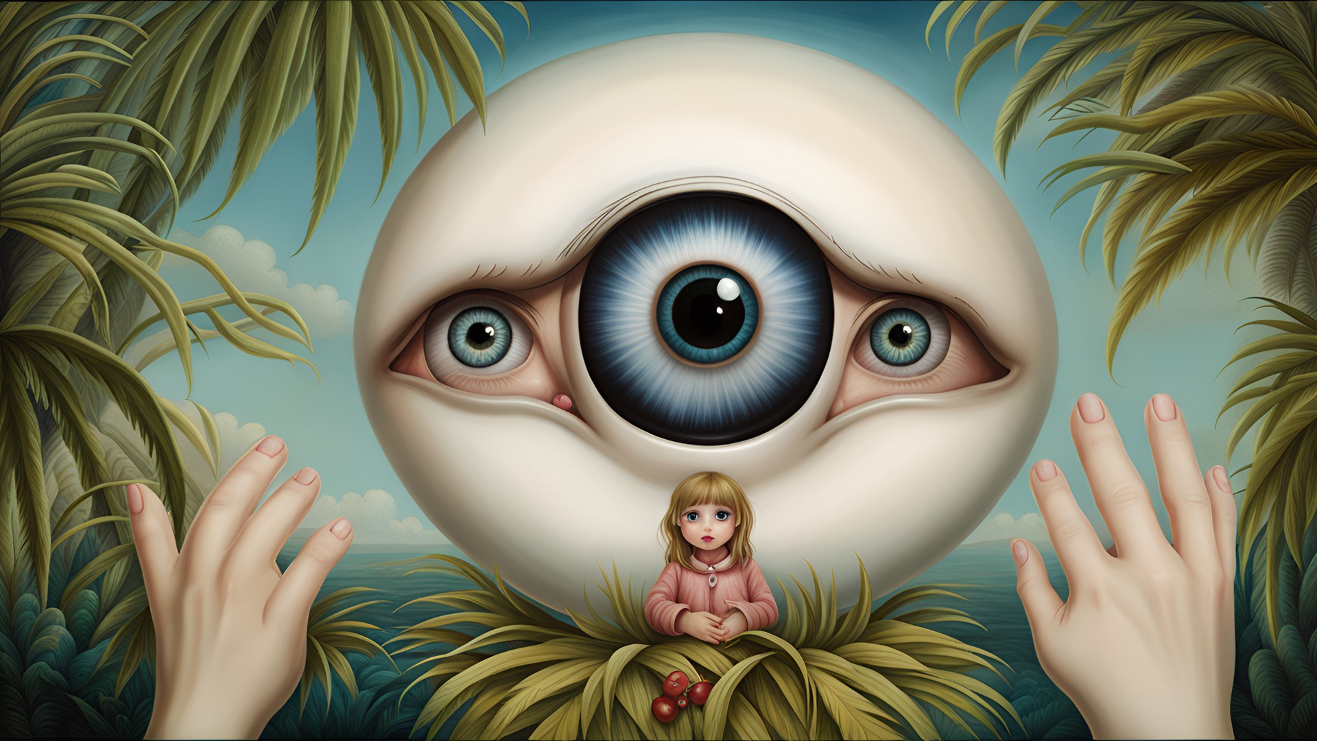 EGG - eyeball palm hand , 
ero-guro mark ryden art style, large glossy eyes, pop surrealism, avant-garde, highly textured  whimsical, excellent composition, fix everything, highly detailed portrait, idealation, styles:
((bob doucette, kazuichi hanawa, toshio saeki, suehiro maruo, hammaru matino, shintaro kago, hideshi hino, junji ito)) preview