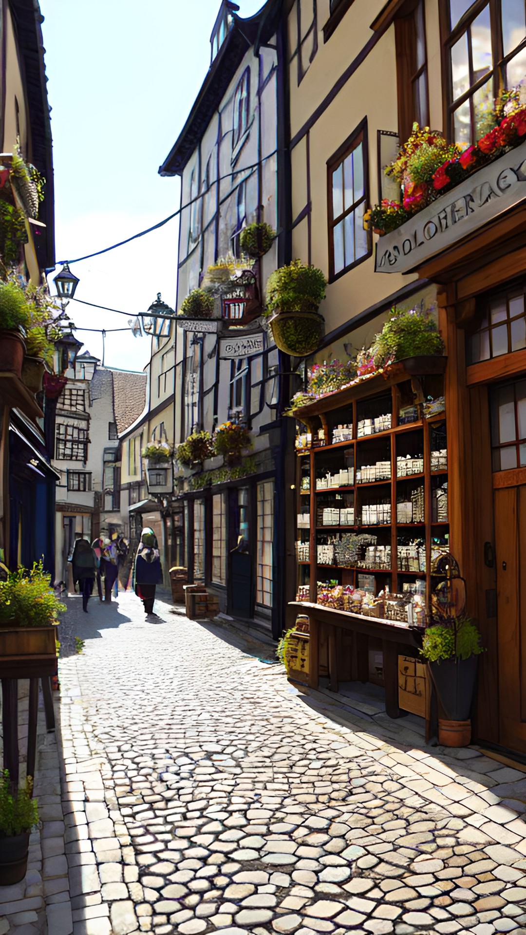 there is apothecary shop on a cobbled street. preview