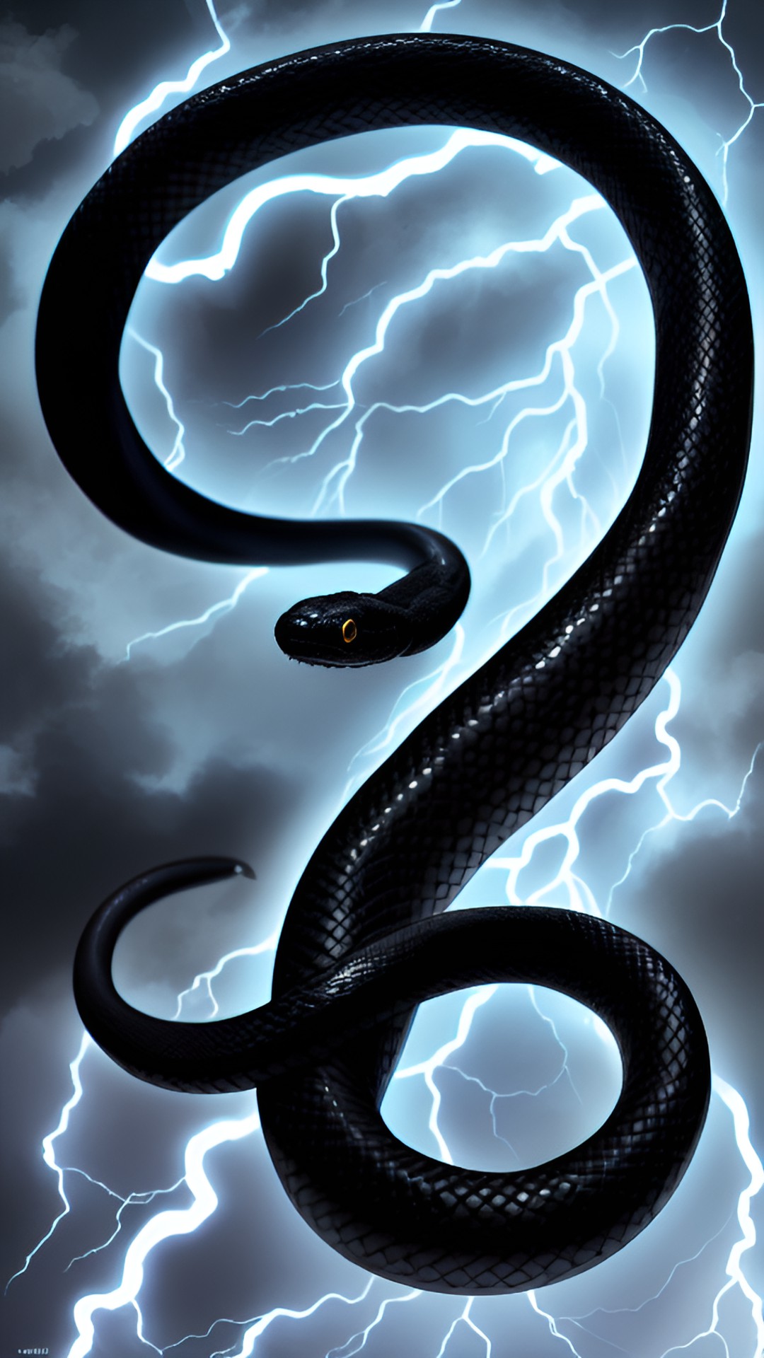 a black snake engulfed in white lightning preview