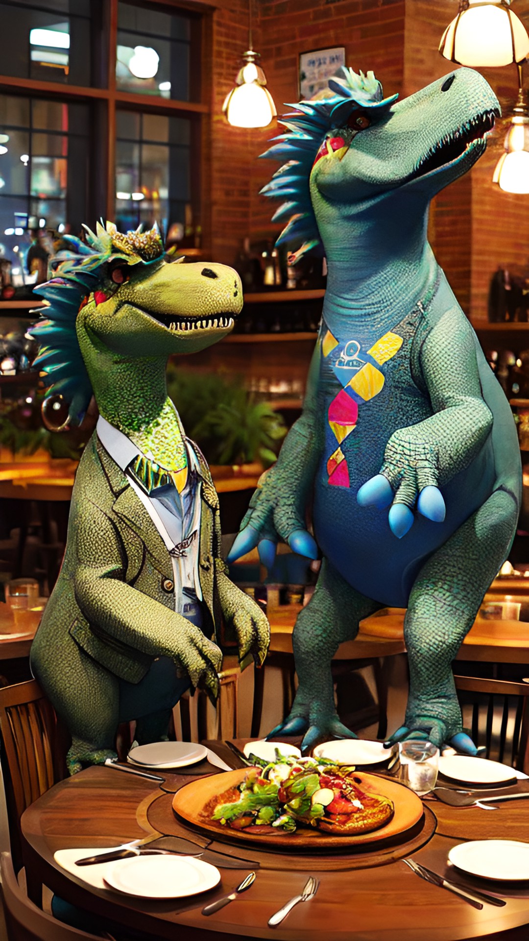 hipster dinosaurs in an upscale bistro preview