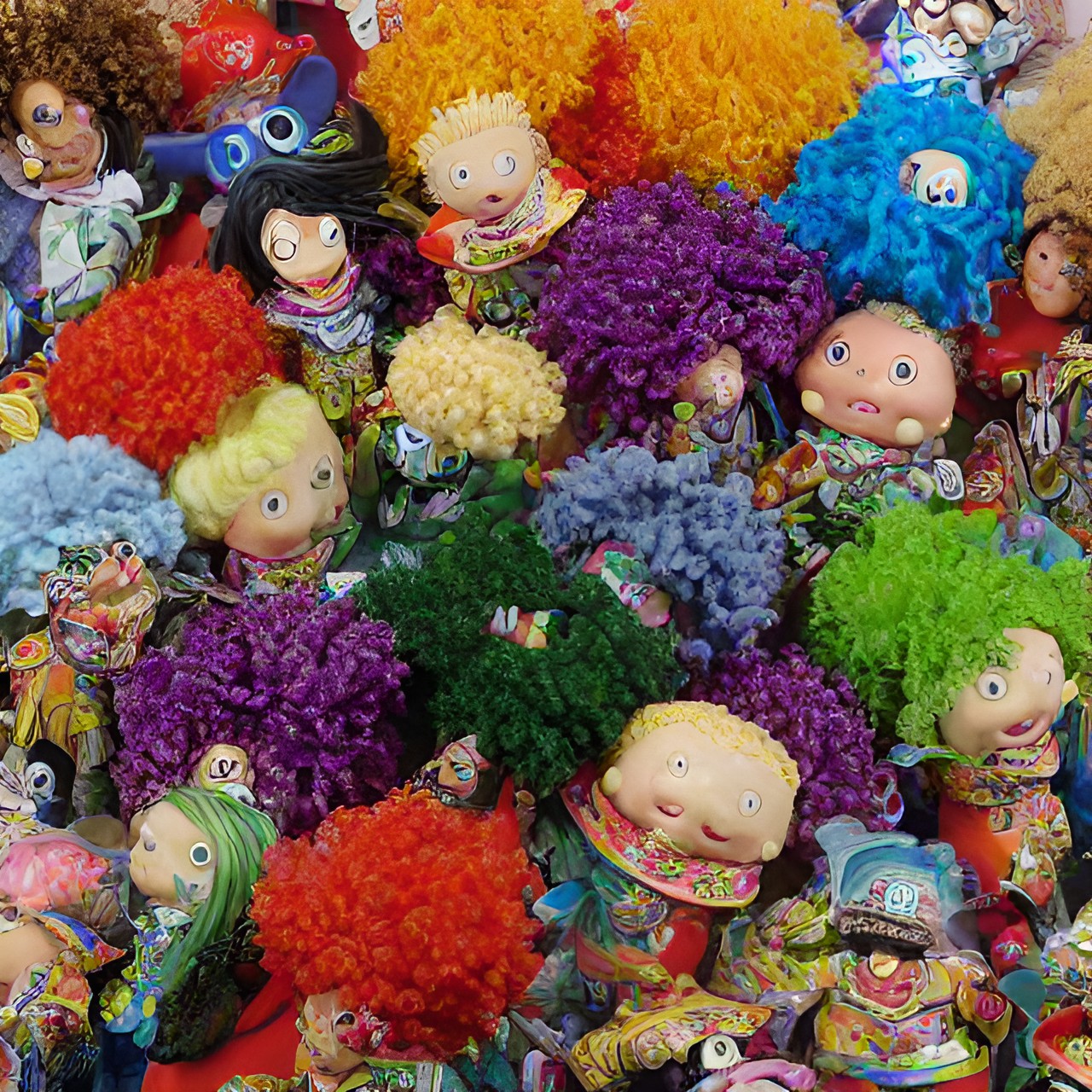 Too Many Eyes - extremely detailed, vivid colors,ramen noodle hair cabbage patch doll preview